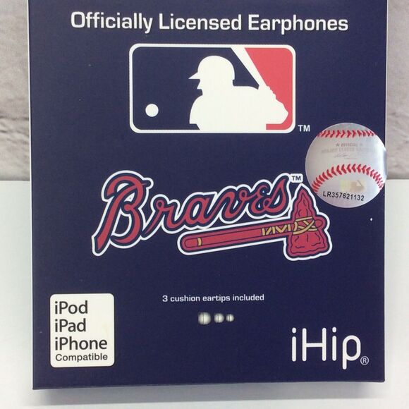 MLB Atlanta Braves Ear Buds Baseball Logo Gameday Noise Reduction iPad iPhone - Picture 2 of 5
